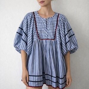 RHODE Jaques Dress Yacht Stripe Cotton Puff Sleeve Babydoll Size XS Retail $445